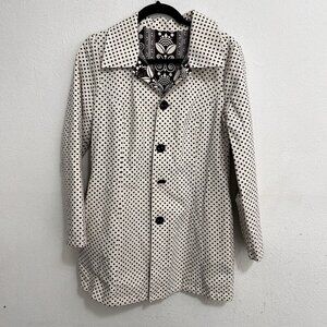 Vintage Floral Polka Dot Reversible Mod Car Coat Brown Ivory Button Front Size S